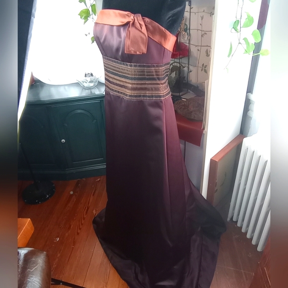 REDUCED! David's Bridal NWT Brown Strapless Sheath Brocade Bodice Copper Trim - Picture 16 of 16